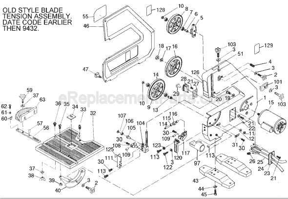 Page A Diagram and Parts List for 9443 Type 1 Black and Decker Band Saw